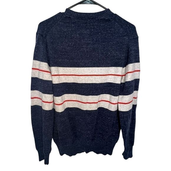 Men’s Gap Blue, Grey, And Red, V-Neck Warm Stretchy Striped Sweater - Picture 3 of 4